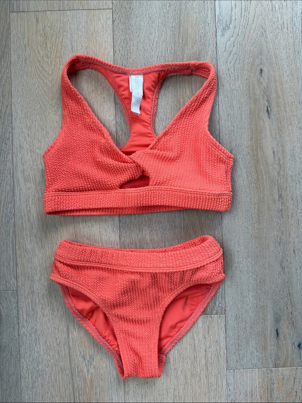 Zella Girl Coral Textured Racerback Bikini Set